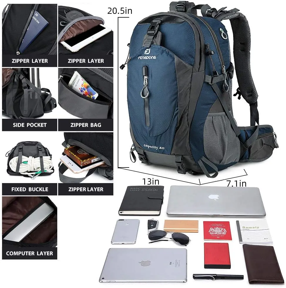 40L Waterproof Lightweight Outdoor Daypack Hiking,Camping,Travel Backpack for Men Women Blue