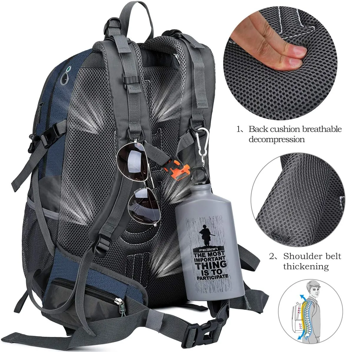 40L Waterproof Lightweight Outdoor Daypack Hiking,Camping,Travel Backpack for Men Women Blue