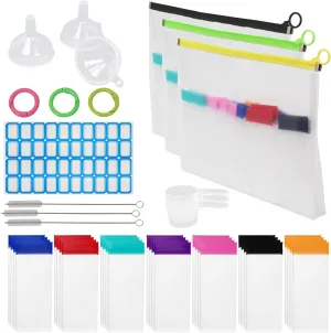 44 Pcs Travel Protein Powder Containers Zip up Bags Single Dose Reusable Powder Supplement Container To Go with Funnels, SpoonsLabels, Hook, Brushes, for Fitness and Travel
