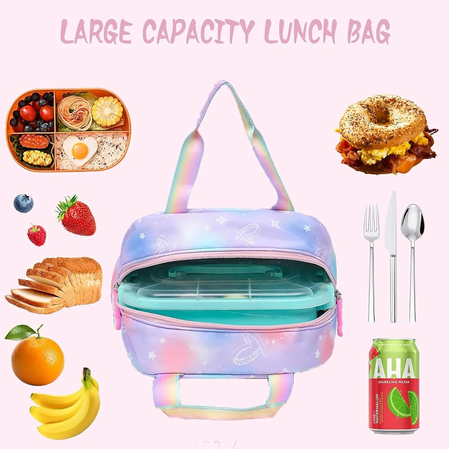 4Pcs Kawaii Backpack Set, Cute Heart Print Daypack Large Capacity Laptop Bag, 17in Double Shoulder Backpack