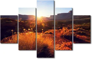 5 Panels American Landscapes Wall Art Prairie and Cliffs Canvas Art Wall Decor Natural Scenery Framed Wall Art for Bedroom Print on Canvas Stretched and Framed Ready to Hang - 60"Wx40"H