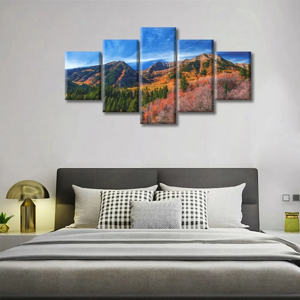 5 Pieces Wall Art Mount Timpanogos Alpine Loop Area of Fork Canyon in Utah County US Wall Decorations Canvas Prints Pictures Modern Living Room Bedroom Office Home Decor Artwork (60"Wx32"H)