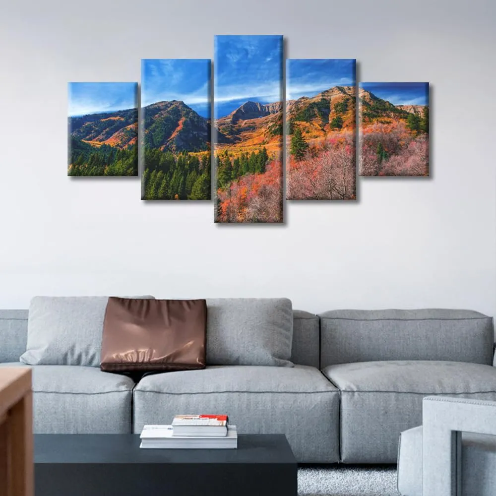 5 Pieces Wall Art Mount Timpanogos Alpine Loop Area of Fork Canyon in Utah County US Wall Decorations Canvas Prints Pictures Modern Living Room Bedroom Office Home Decor Artwork (60"Wx32"H)
