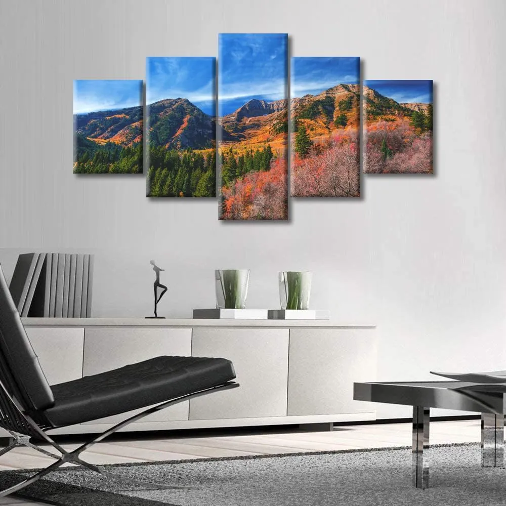 5 Pieces Wall Art Mount Timpanogos Alpine Loop Area of Fork Canyon in Utah County US Wall Decorations Canvas Prints Pictures Modern Living Room Bedroom Office Home Decor Artwork (60"Wx32"H)