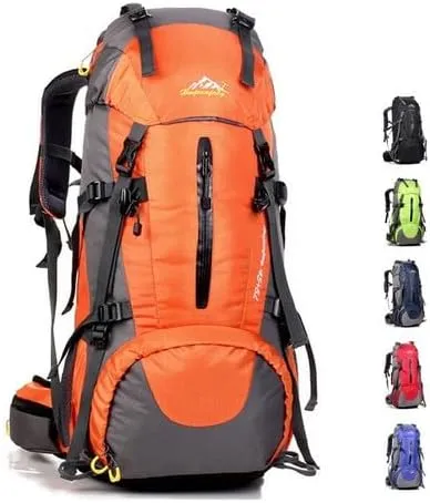 50L Large Camping Backpack,Lightweight Hiking Trekking For Men Women Outdoor Large Capacity Mountaineering Waterproof Bag (orange, 45 5L)