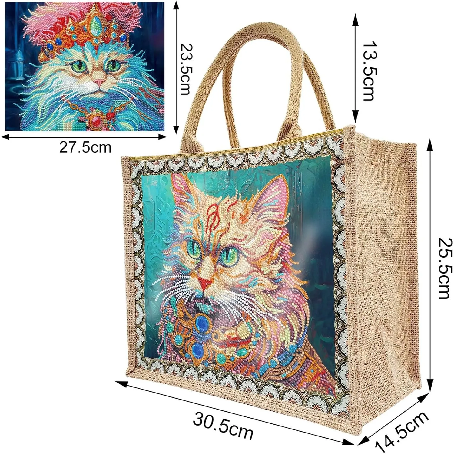 5D Art Painting Tote Bag Kit, DIY 5D Art Painting Handbag Kits, Diamond Art Bag for Home Organizer (Single Side Dot Diamond)