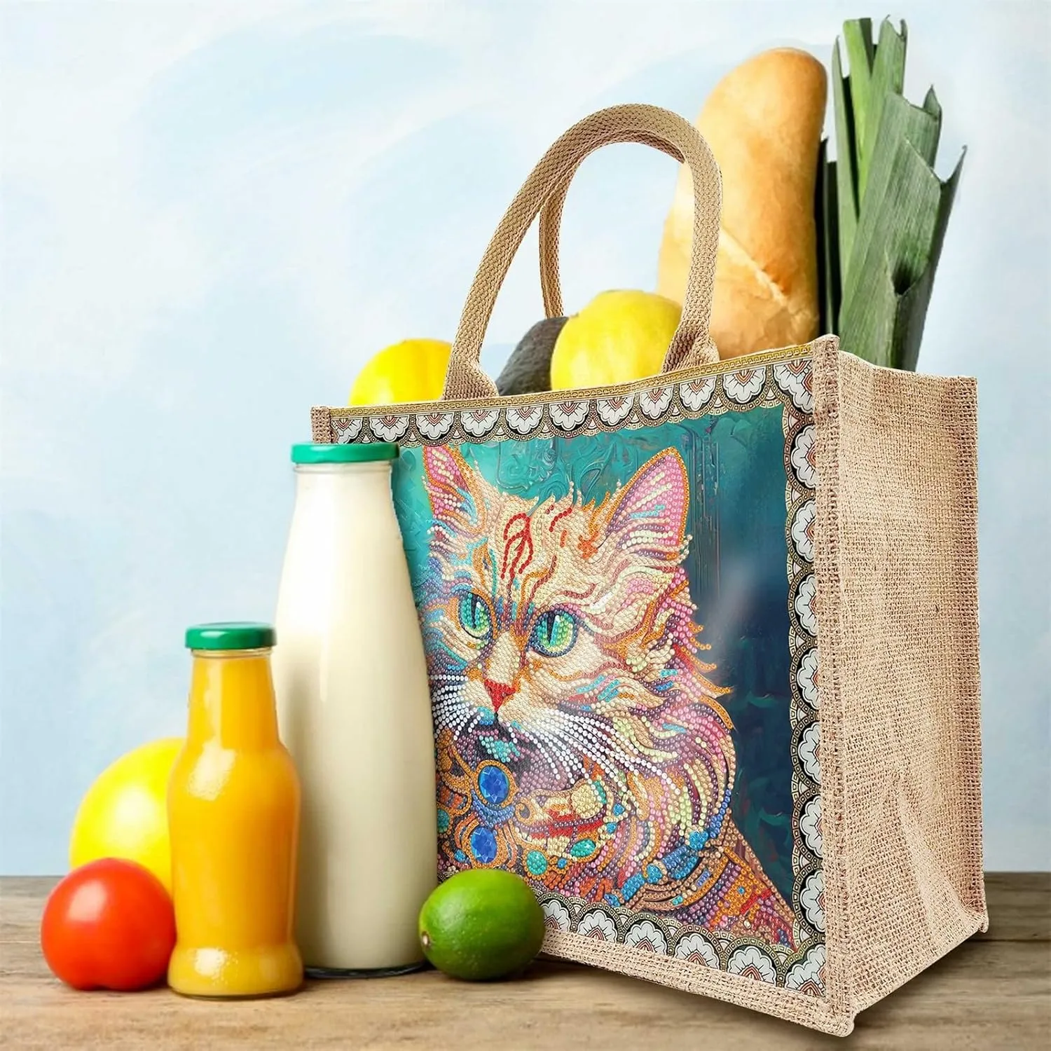 5D Art Painting Tote Bag Kit, DIY 5D Art Painting Handbag Kits, Diamond Art Bag for Home Organizer (Single Side Dot Diamond)