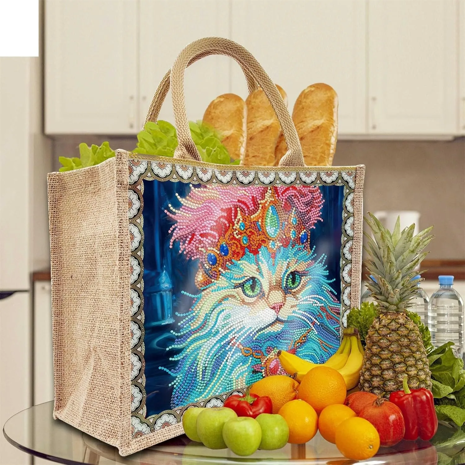 5D Art Painting Tote Bag Kit, DIY 5D Art Painting Handbag Kits, Diamond Art Bag for Home Organizer (Single Side Dot Diamond)