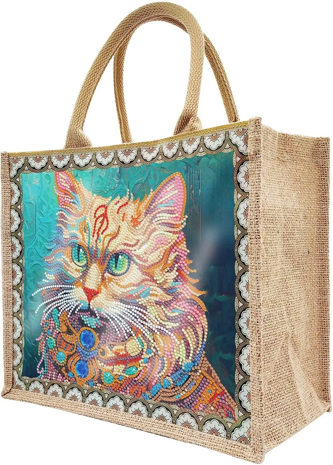 5D Art Painting Tote Bag Kit, DIY 5D Art Painting Handbag Kits, Diamond Art Bag for Home Organizer (Single Side Dot Diamond)