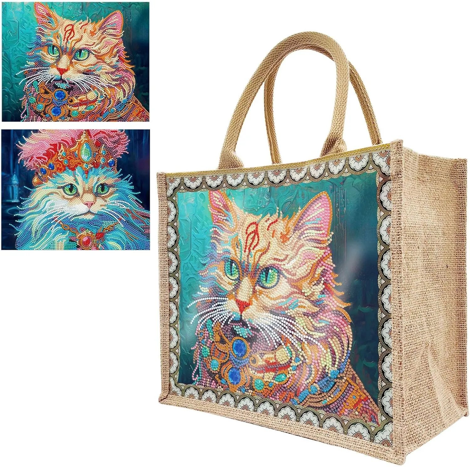 5D Art Painting Tote Bag Kit, DIY 5D Art Painting Handbag Kits, Diamond Art Bag for Home Organizer (Single Side Dot Diamond)