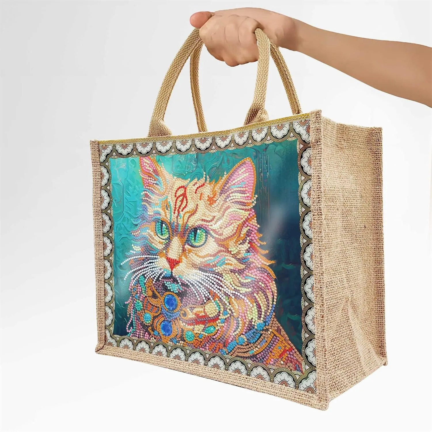 5D Art Painting Tote Bag Kit, DIY 5D Art Painting Handbag Kits, Diamond Art Bag for Home Organizer (Single Side Dot Diamond)