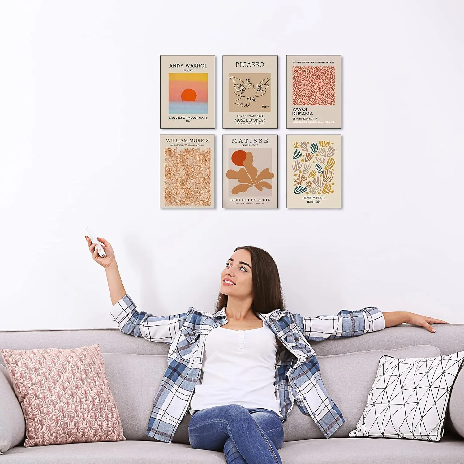 6 Piece Famous Art Canvas Posters Picasso Dove Henri Matisse William Morris Flower Market Andy Warhol Sunset Gallery Wall Art Mid Century Abstract Minimalist Room Aesthetic Wall Prints Painting