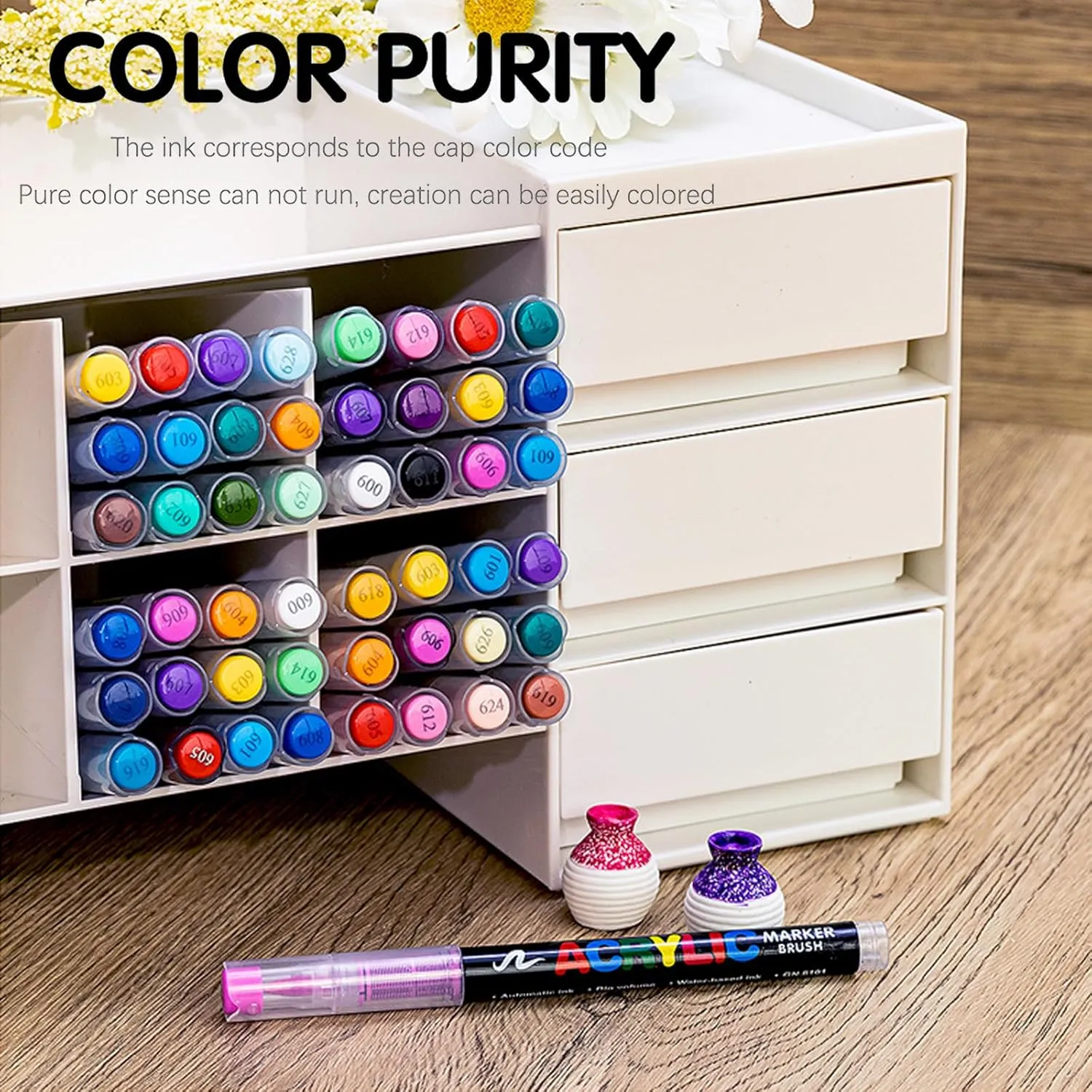 60 Color Paint Pens, Soft Brush Tip Acrylic Markers, Quick-Drying Waterproof for Canvas, Rock, Wood, Stone, Glass, Ceramic, Fabric Painting, DIY Crafts