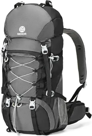 60L Hiking Backpack, Water Resistant Camping Backpack with Rain Cover, Large Lightweight Hiking Bag Outdoor Travel Daypack for Men Women, Black