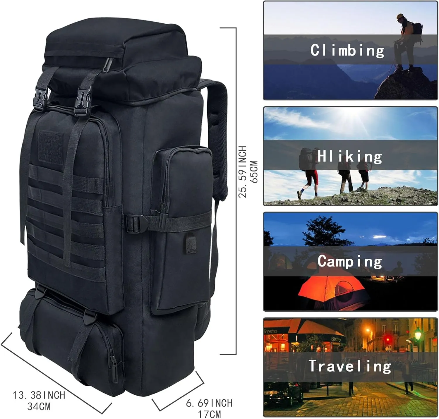 80L 100 Liters Camping Hiking Military Tactical Backpack,Water Resistant Large Travel Daypacks Outdoor MOLLE Rucksack