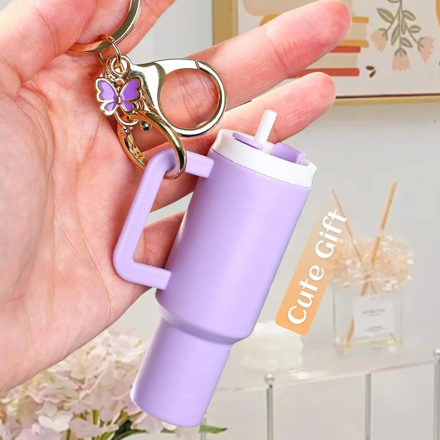 8Pack Mini Tumbler Keychain for Stanley Cup Cute Key Chain Chapstick Holder Charms for Women Backpack Bag