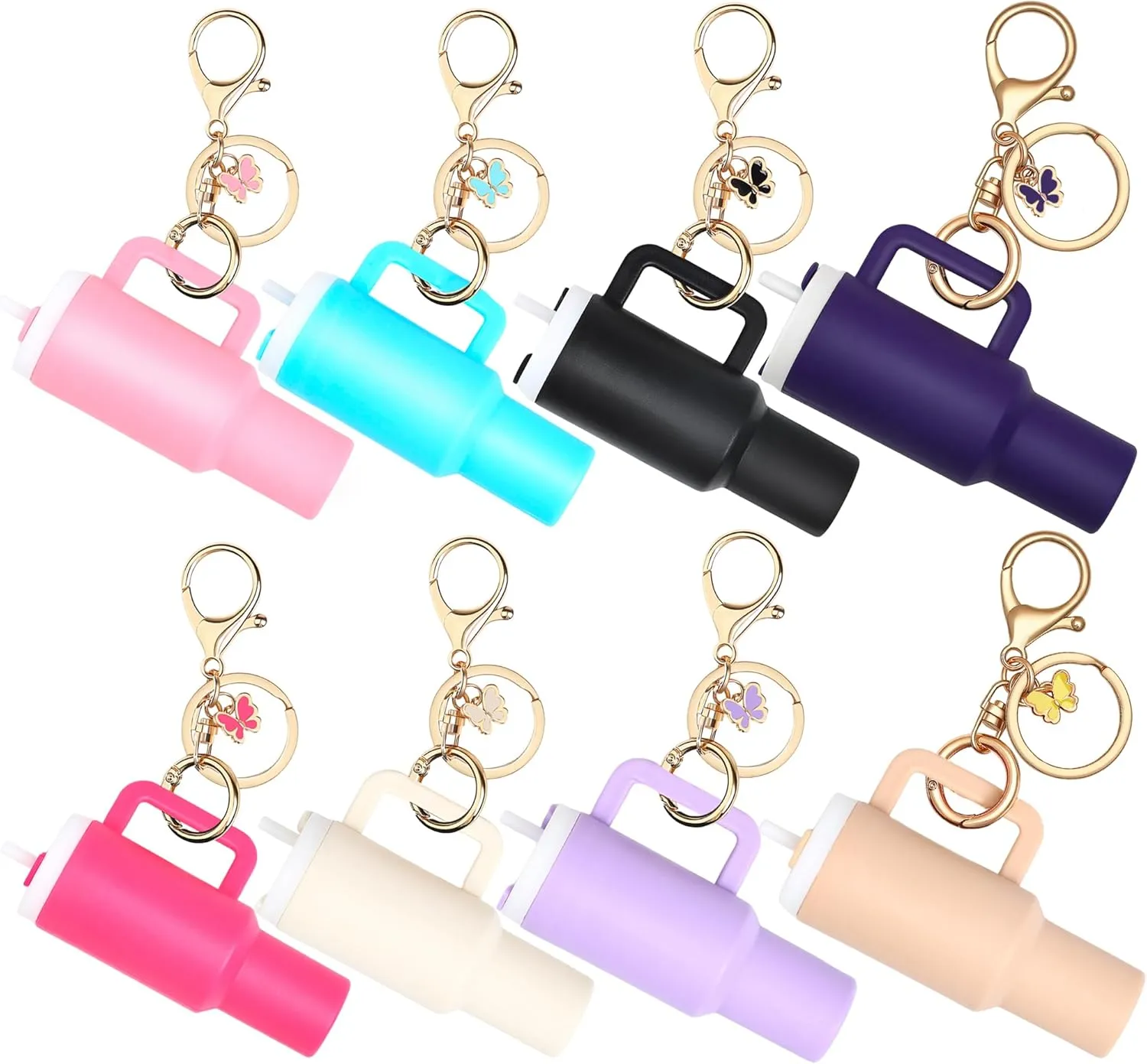 8Pack Mini Tumbler Keychain for Stanley Cup Cute Key Chain Chapstick Holder Charms for Women Backpack Bag
