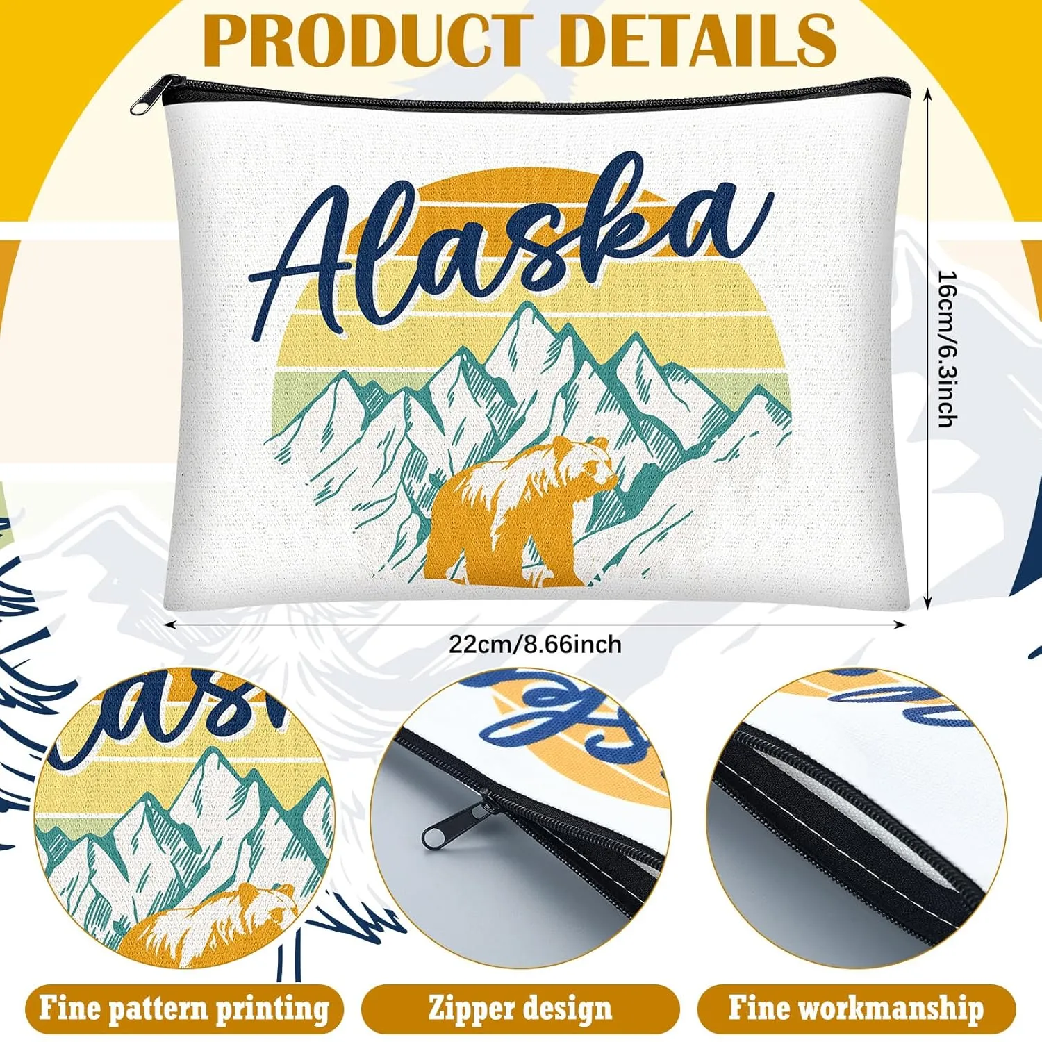 9 Pcs Alaska Cosmetic Bag New York Souvenir Zipper Pouch Los Angeles Souvenir Gifts Italy Paris Broadway Alaska Makeup Purse for Girls Women Traveler Birthday Christmas Party Favors