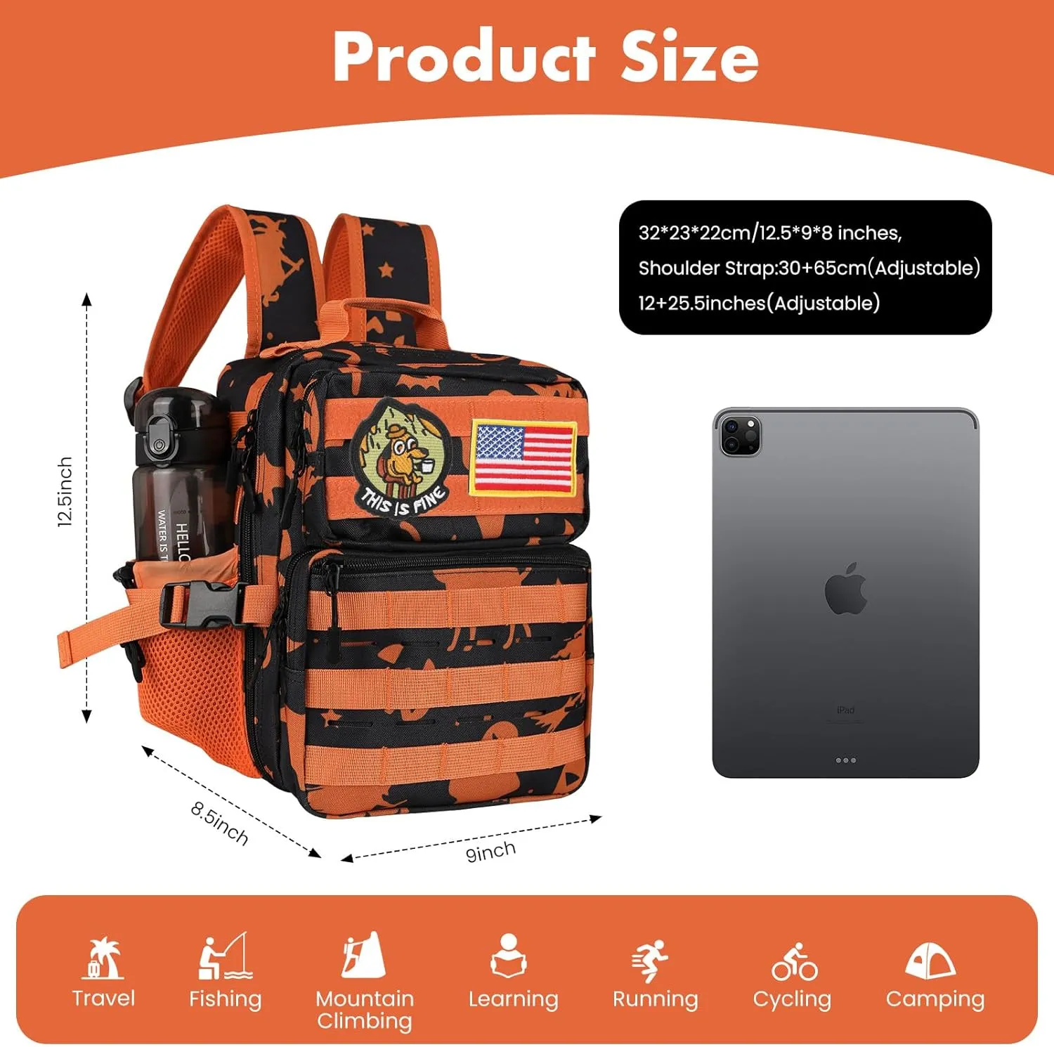 9L Mini Tactical Backpack for Men Women,Small Military Tactical Backpack for Gym,Hiking,Camping,Cycling (Halloween Phantom)
