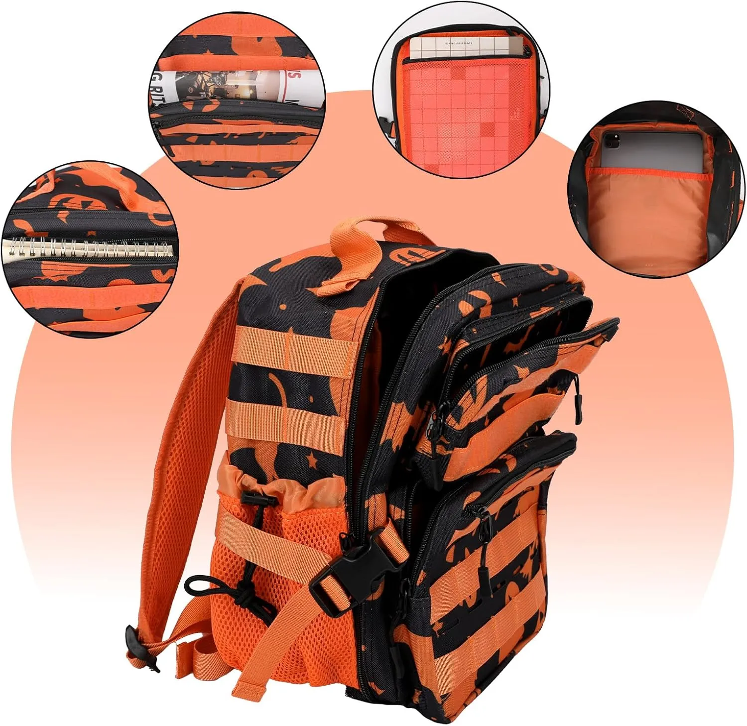 9L Mini Tactical Backpack for Men Women,Small Military Tactical Backpack for Gym,Hiking,Camping,Cycling (Halloween Phantom)