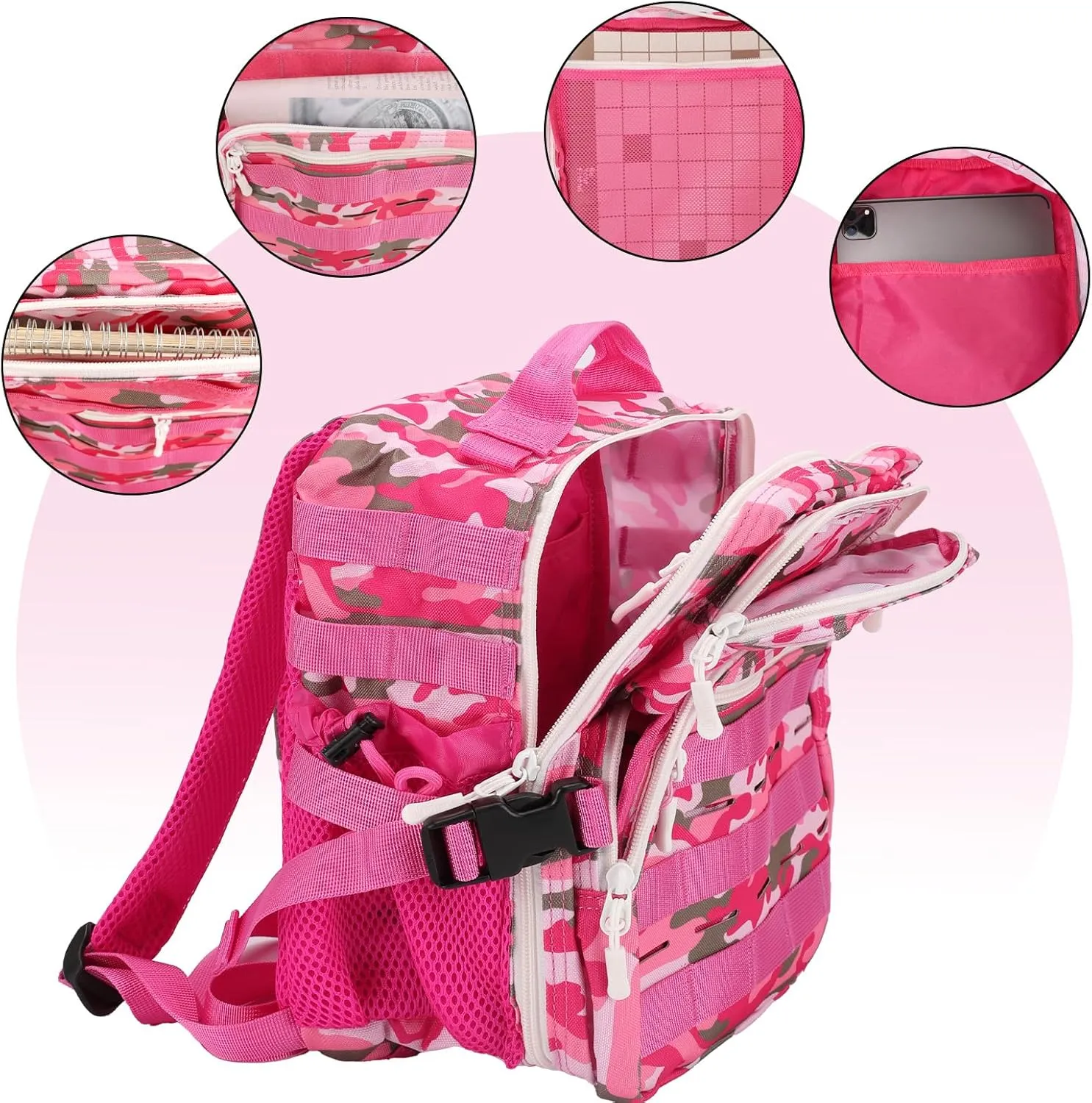9L Mini Tactical Backpack for Men Women,Small Military Tactical Backpack for Sport,Gym,Hiking,Travel,Camping（Pink Camo
