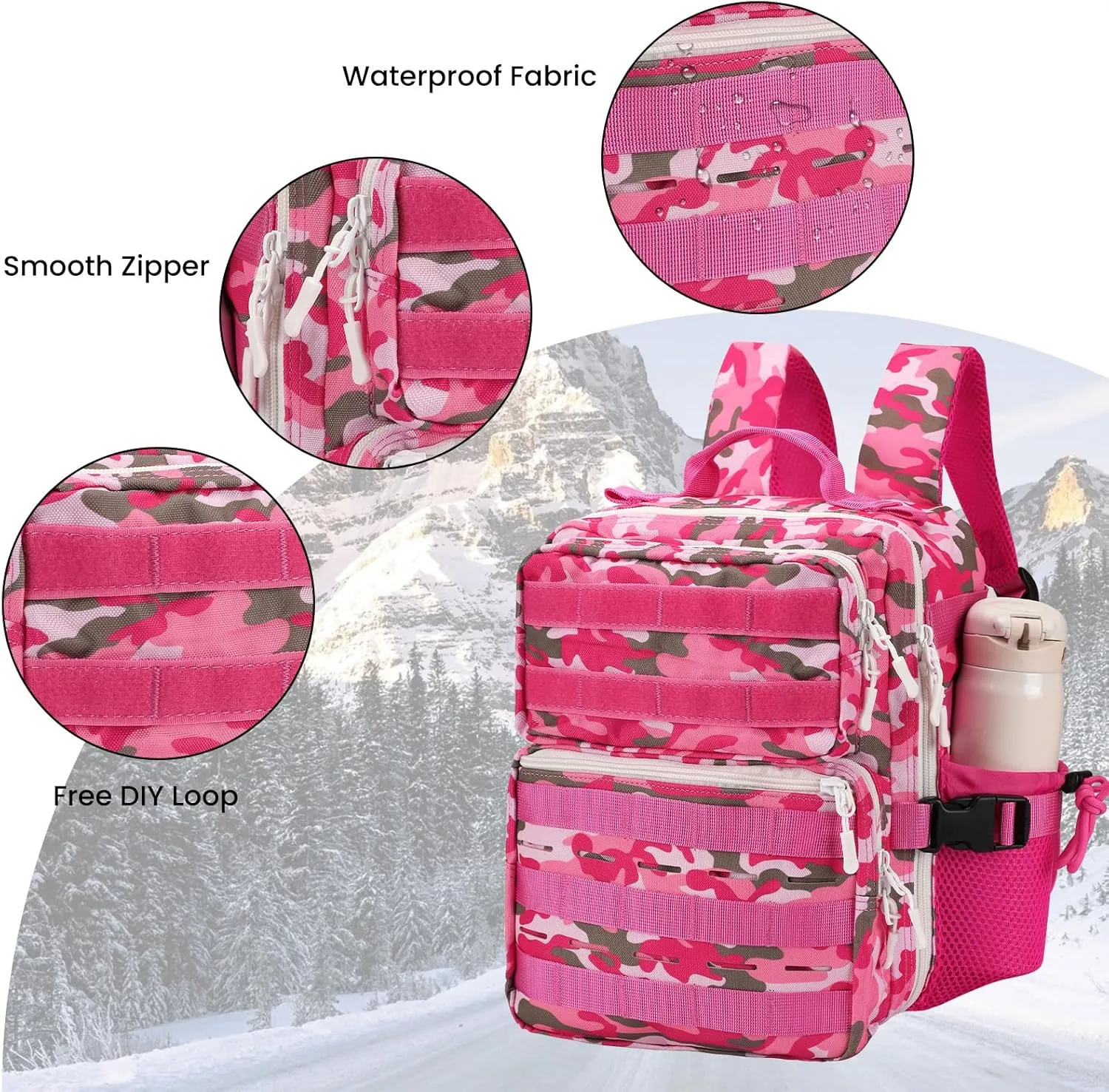 9L Mini Tactical Backpack for Men Women,Small Military Tactical Backpack for Sport,Gym,Hiking,Travel,Camping（Pink Camo