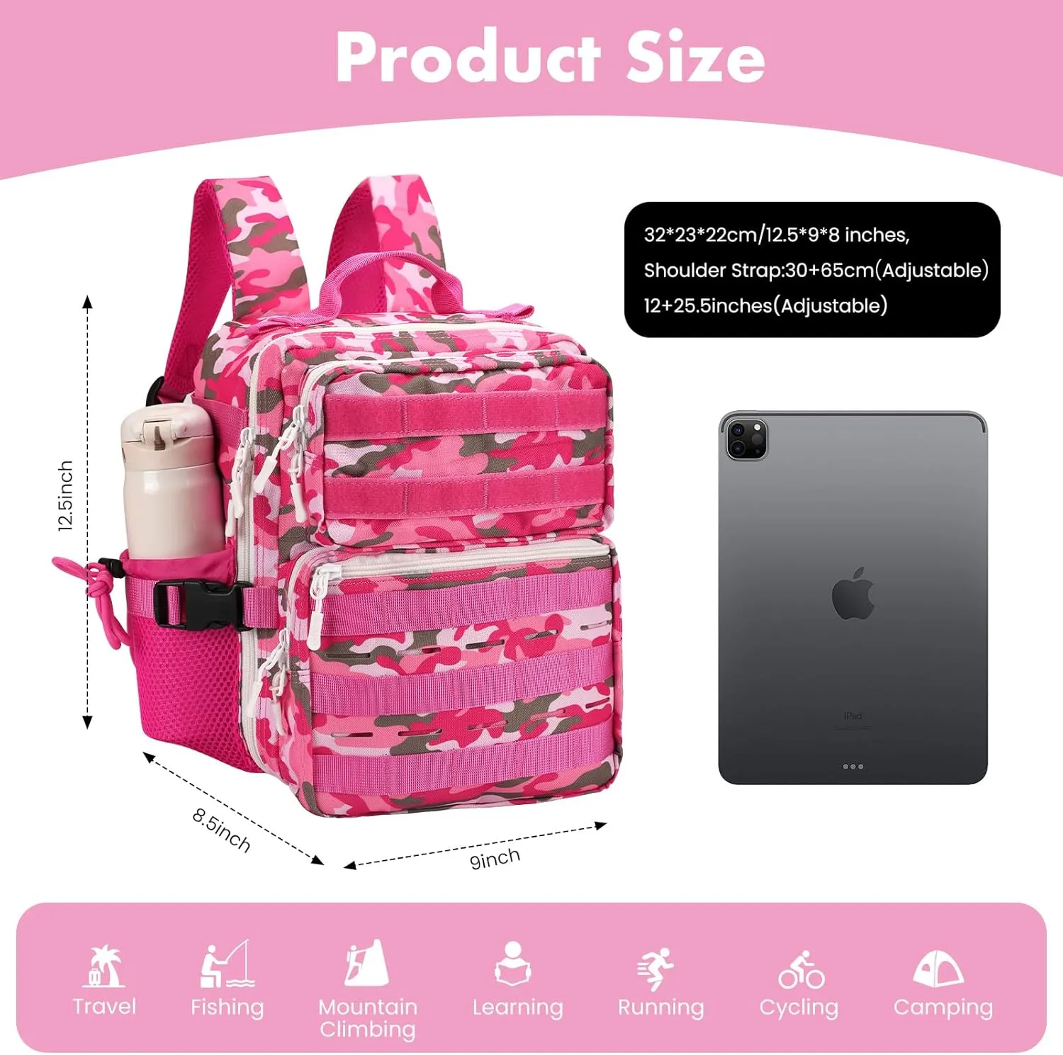 9L Mini Tactical Backpack for Men Women,Small Military Tactical Backpack for Sport,Gym,Hiking,Travel,Camping（Pink Camo