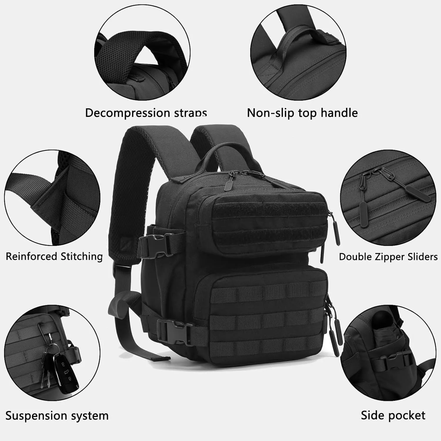 9L Mini Tactical Backpack Men Women Small Assault Rucksack Water-proof GYM Hiking Bug Out Bag with molle attachments (OD)