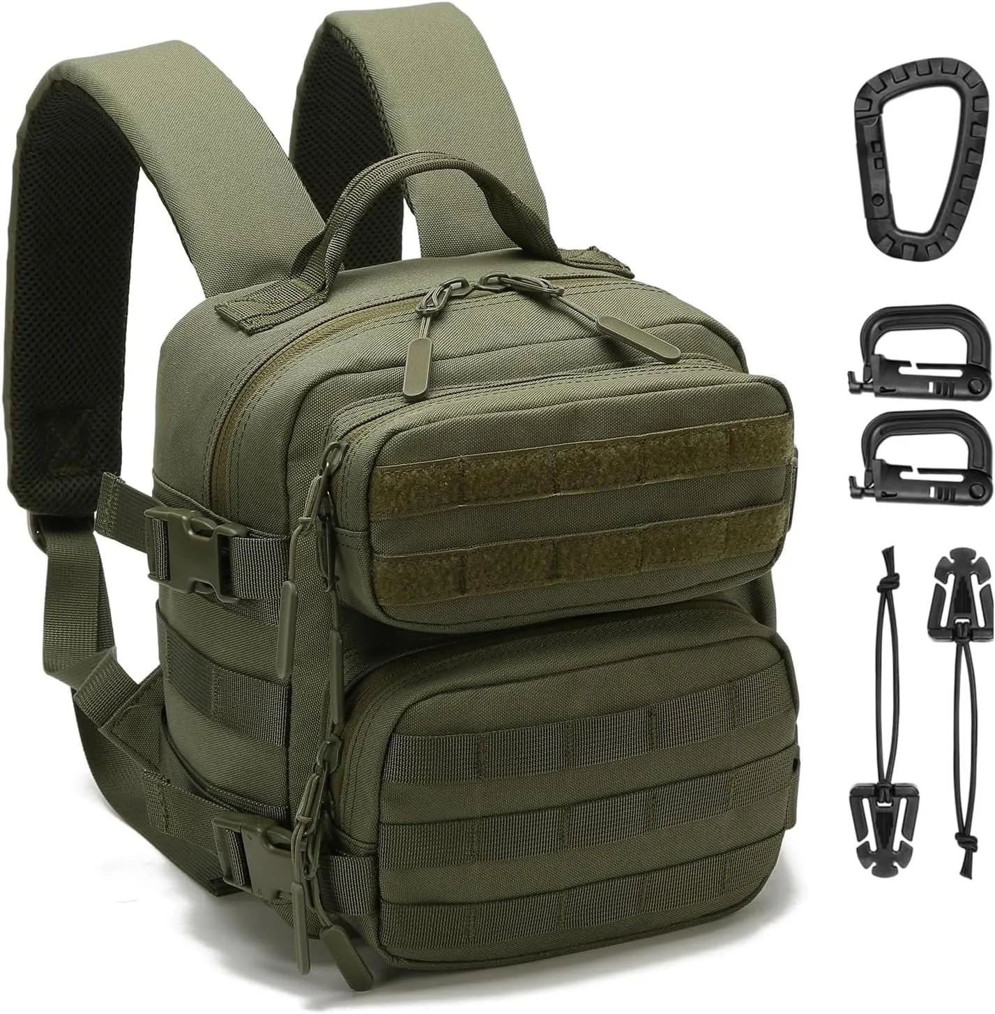9L Mini Tactical Backpack Men Women Small Assault Rucksack Water-proof GYM Hiking Bug Out Bag with molle attachments (OD)