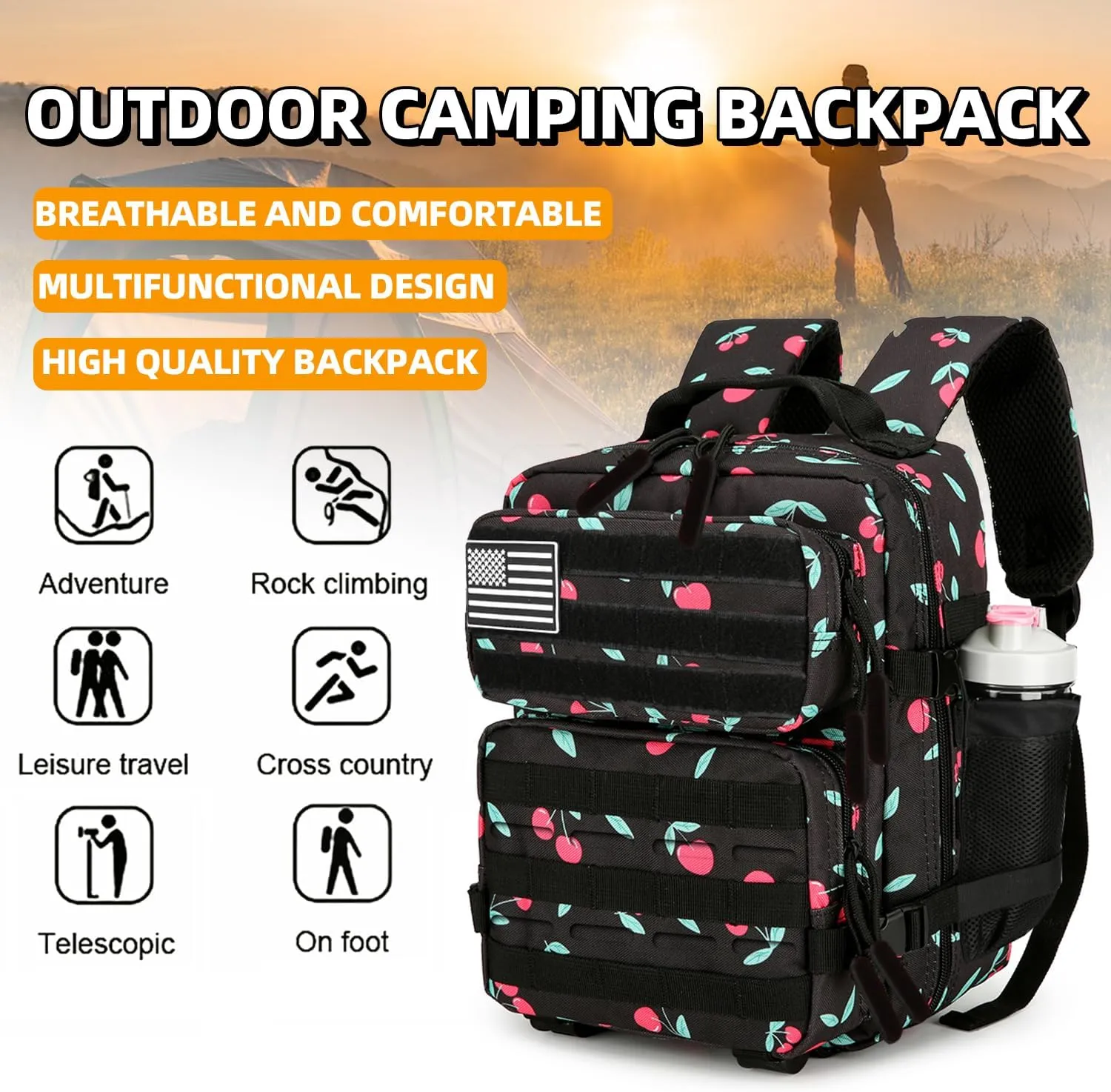9L Tactical Assault Backpack Gym Backpack Hiking Travel Backpack Camping Backpack (Cherry)