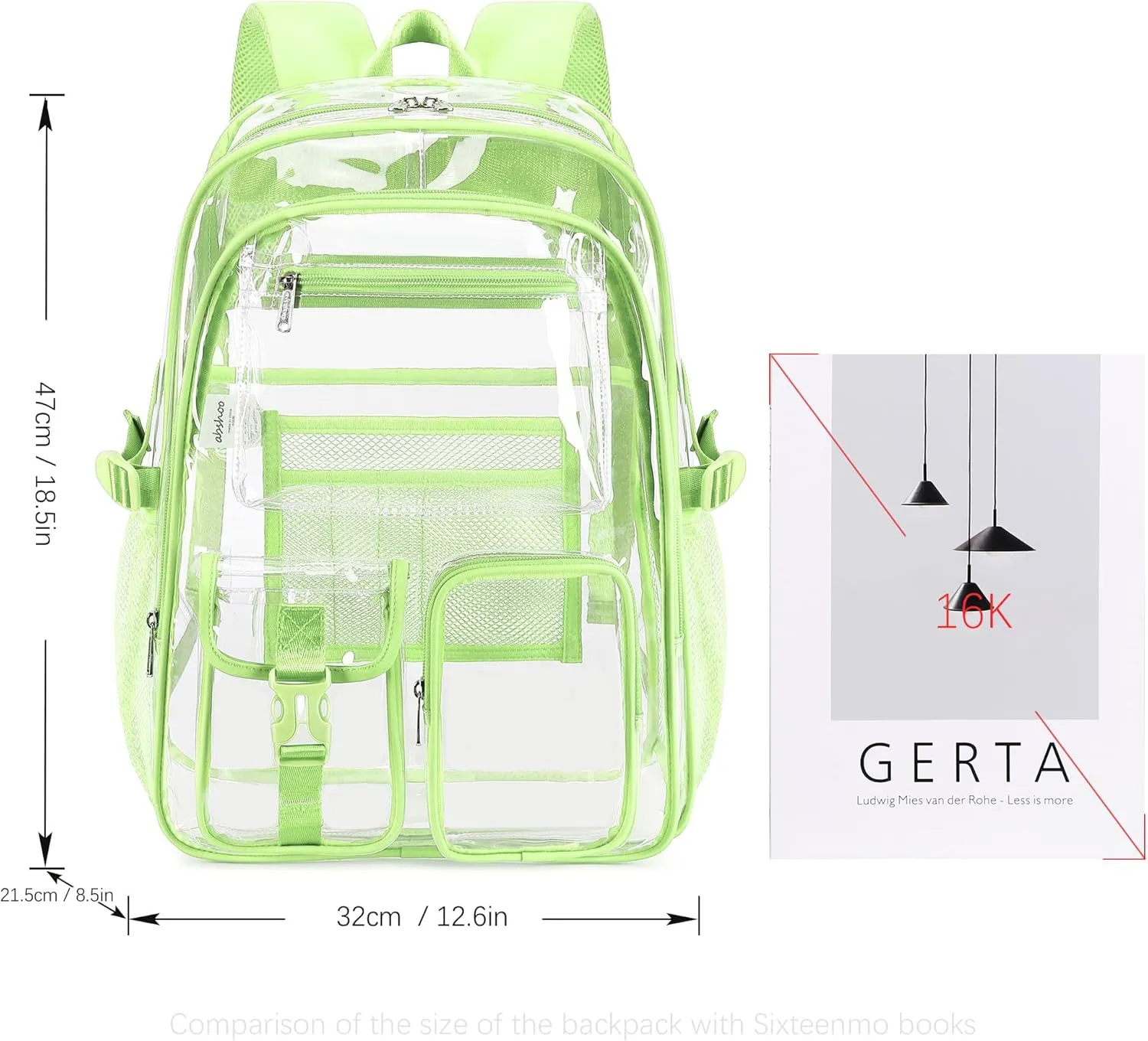 abshoo Large Clear Backpack For Girls Women School Bookbag Heavy Duty Transparent Backpack (Green)