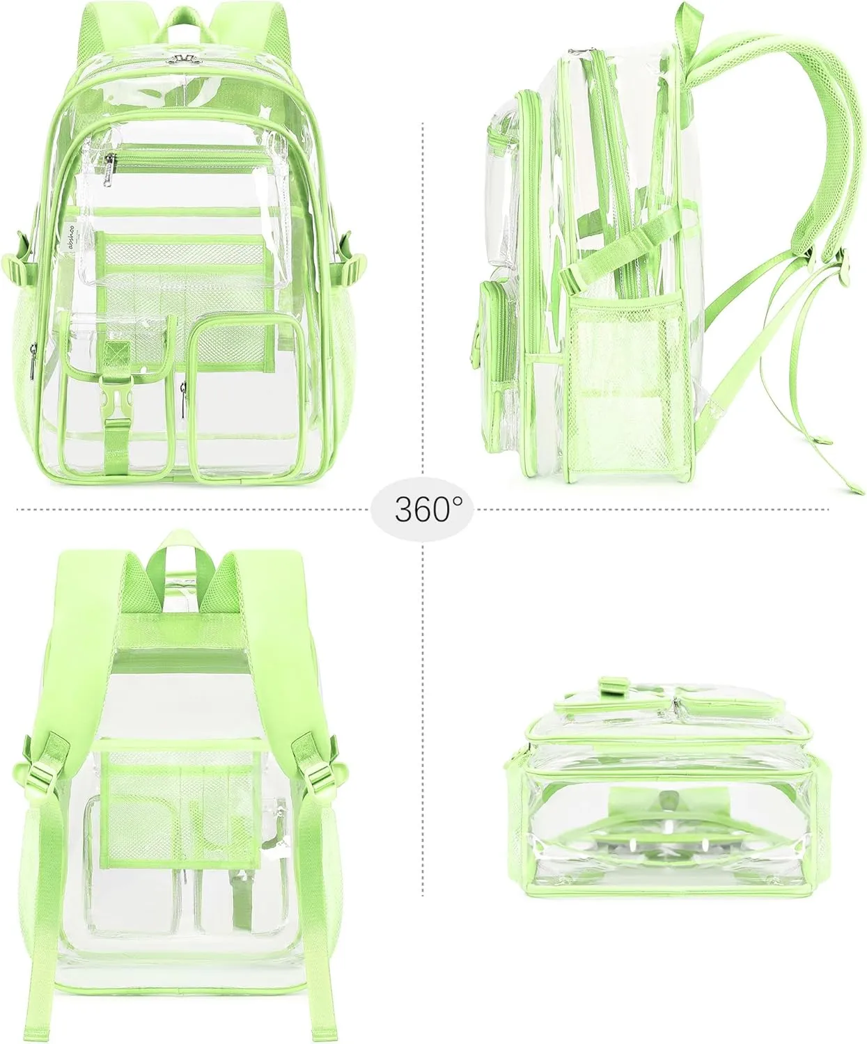 abshoo Large Clear Backpack For Girls Women School Bookbag Heavy Duty Transparent Backpack (Green)