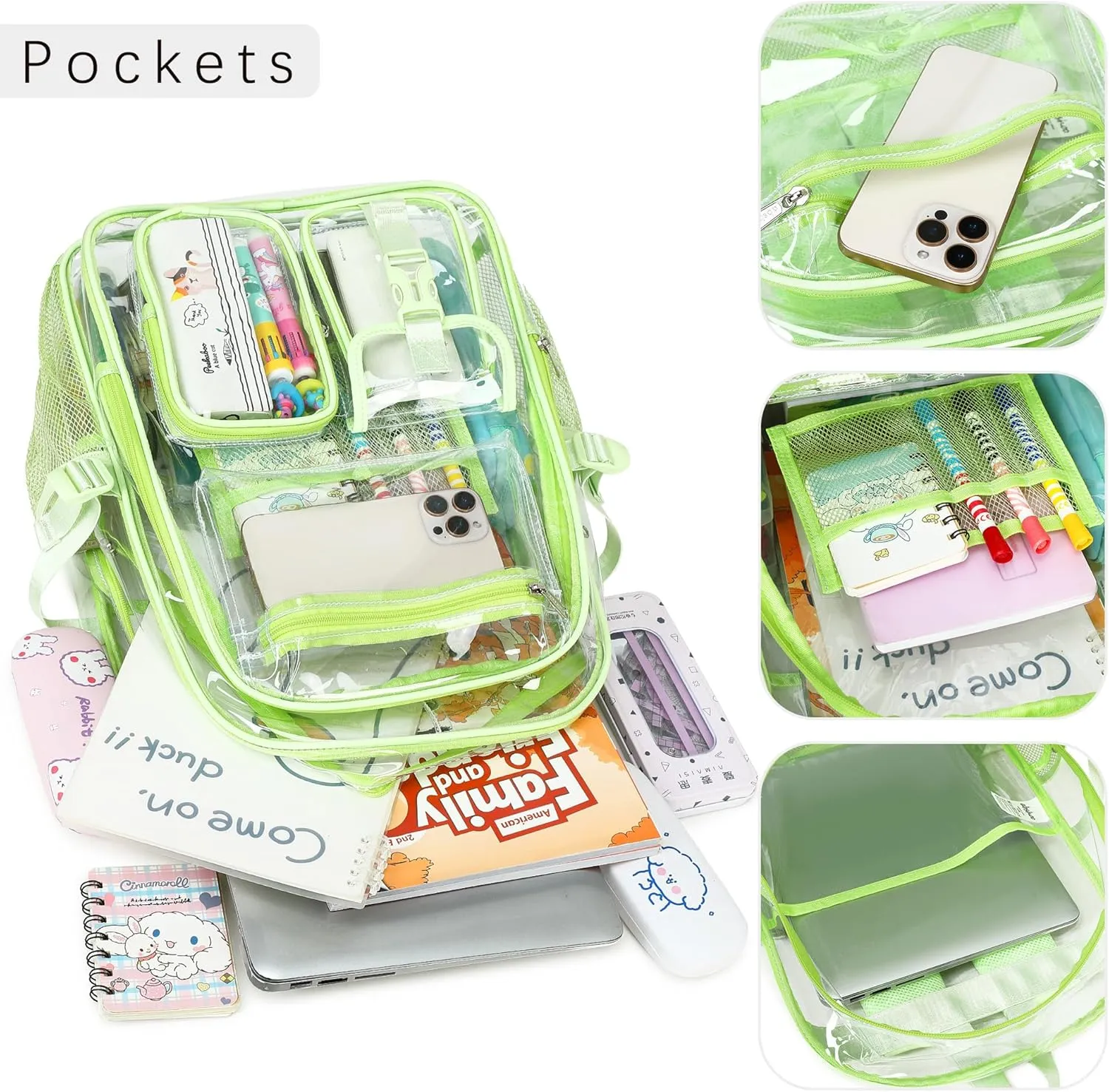 abshoo Large Clear Backpack For Girls Women School Bookbag Heavy Duty Transparent Backpack (Green)