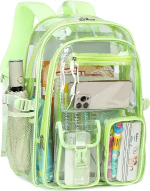 abshoo Large Clear Backpack For Girls Women School Bookbag Heavy Duty Transparent Backpack (Green)