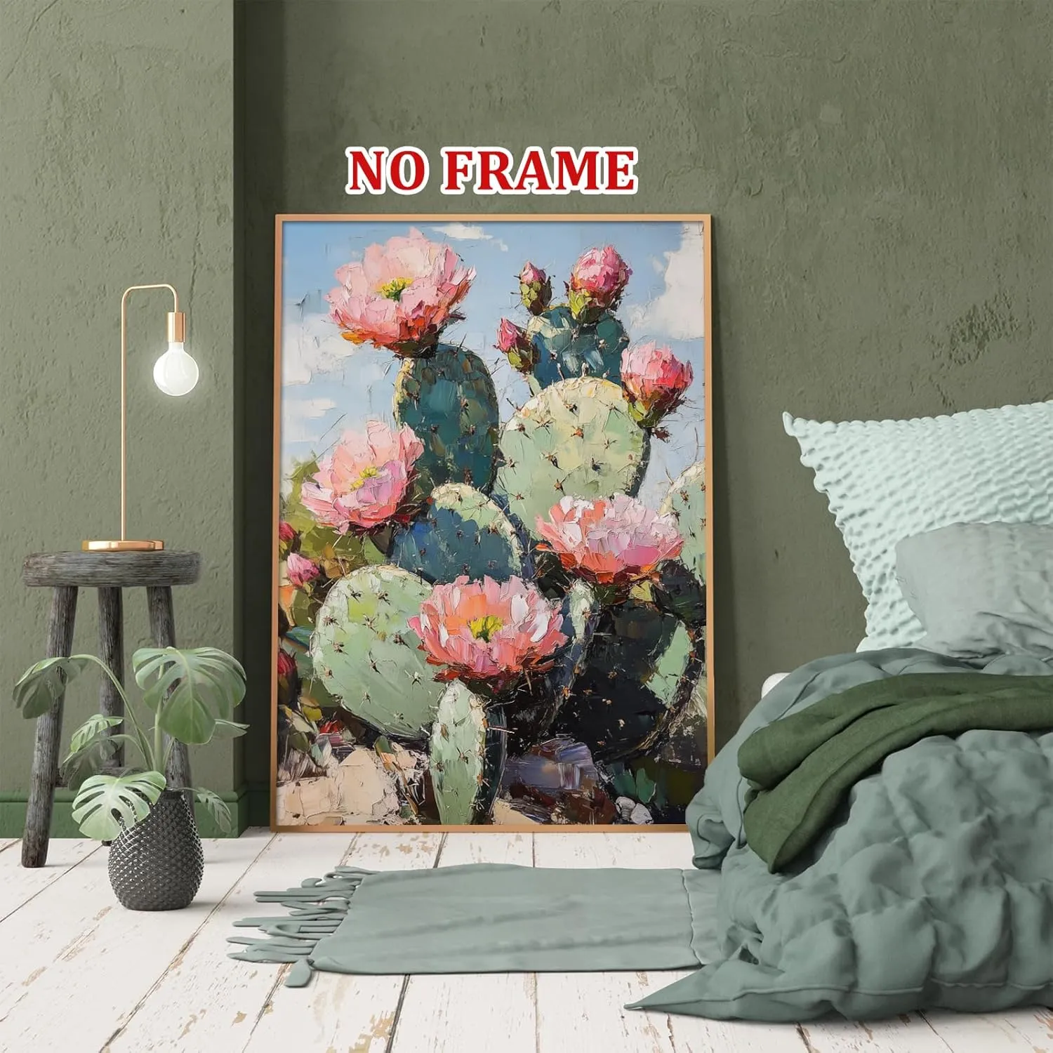 Abstract Cactus Wall Art Desert Landscape Print Cactus Flower Art Desert Cactus Painting Southwestern Canvas Artwork Pink and Green Cactus Wall Art Vintage Desert Canvas for Bedroom 16x24in No Frame