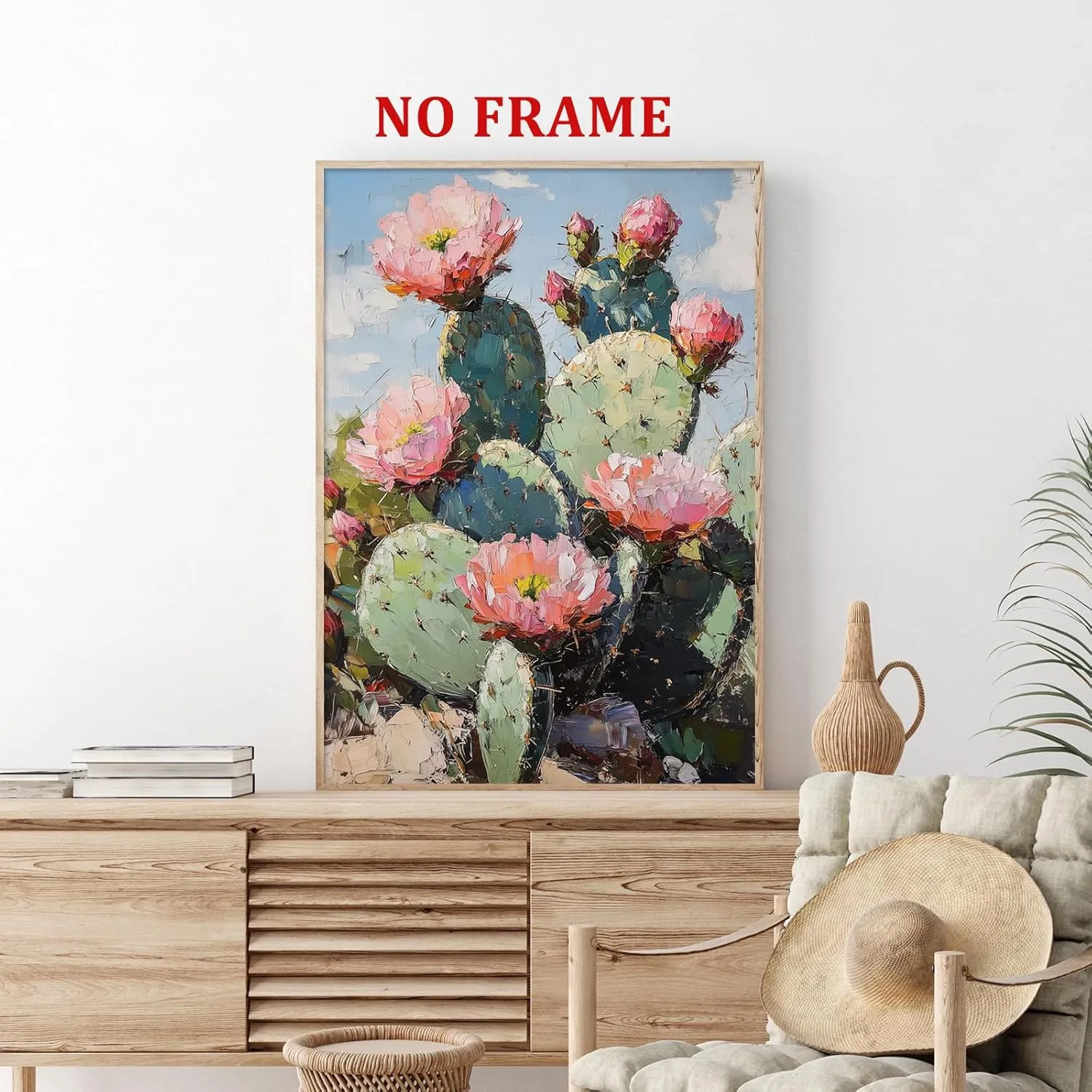 Abstract Cactus Wall Art Desert Landscape Print Cactus Flower Art Desert Cactus Painting Southwestern Canvas Artwork Pink and Green Cactus Wall Art Vintage Desert Canvas for Bedroom 16x24in No Frame