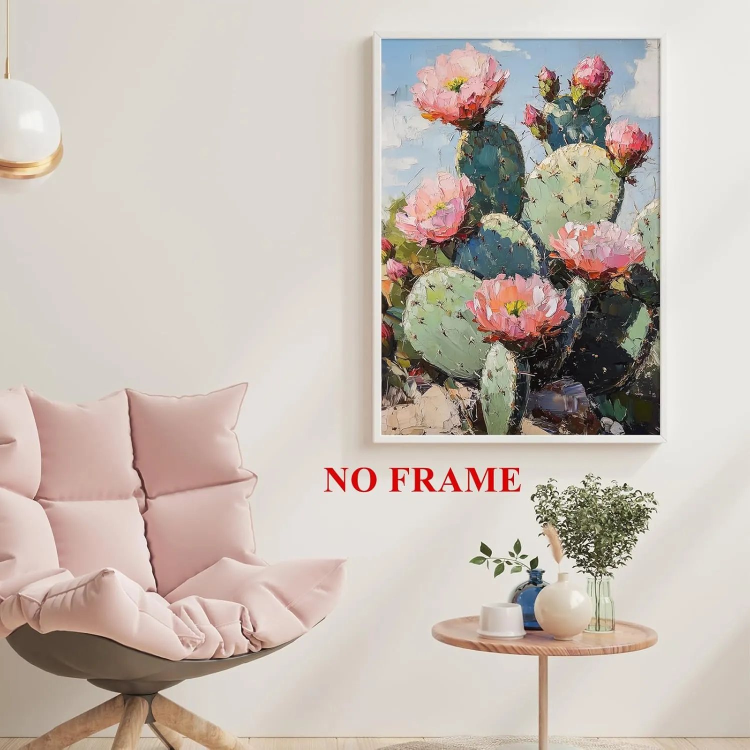 Abstract Cactus Wall Art Desert Landscape Print Cactus Flower Art Desert Cactus Painting Southwestern Canvas Artwork Pink and Green Cactus Wall Art Vintage Desert Canvas for Bedroom 16x24in No Frame