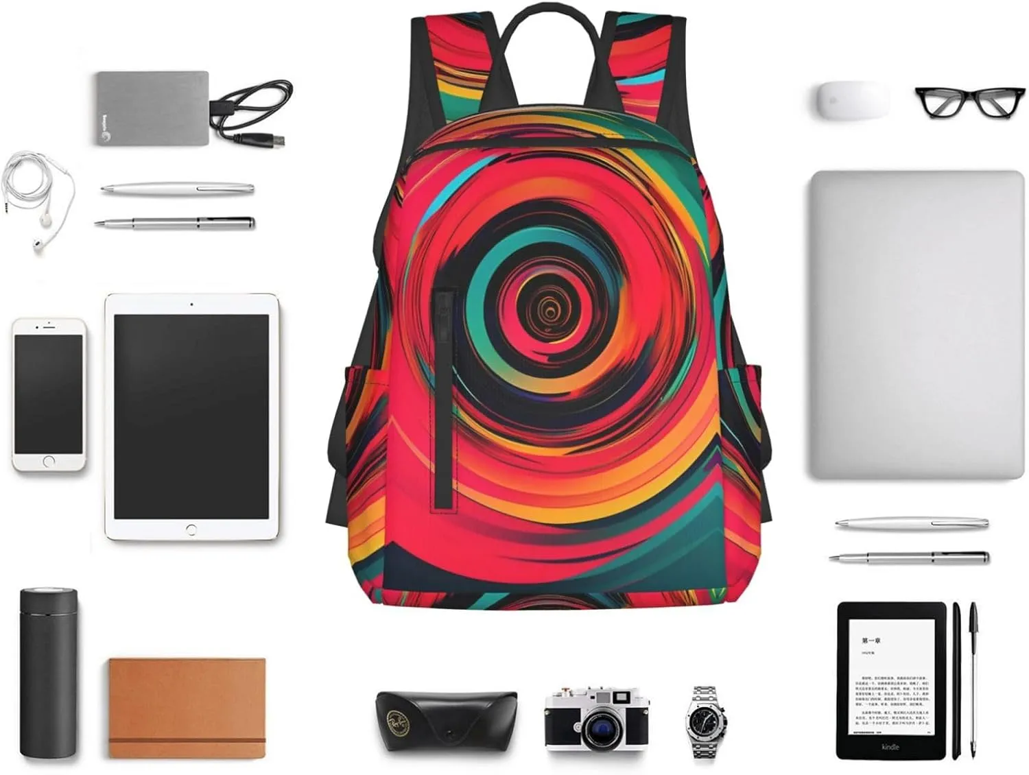 Abstract Circle Swirls print Lightweight Laptop Backpack Travel Daypack Bookbag for Women Men for Travel Work