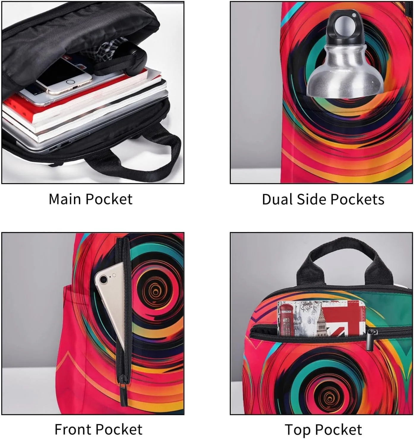Abstract Circle Swirls print Lightweight Laptop Backpack Travel Daypack Bookbag for Women Men for Travel Work