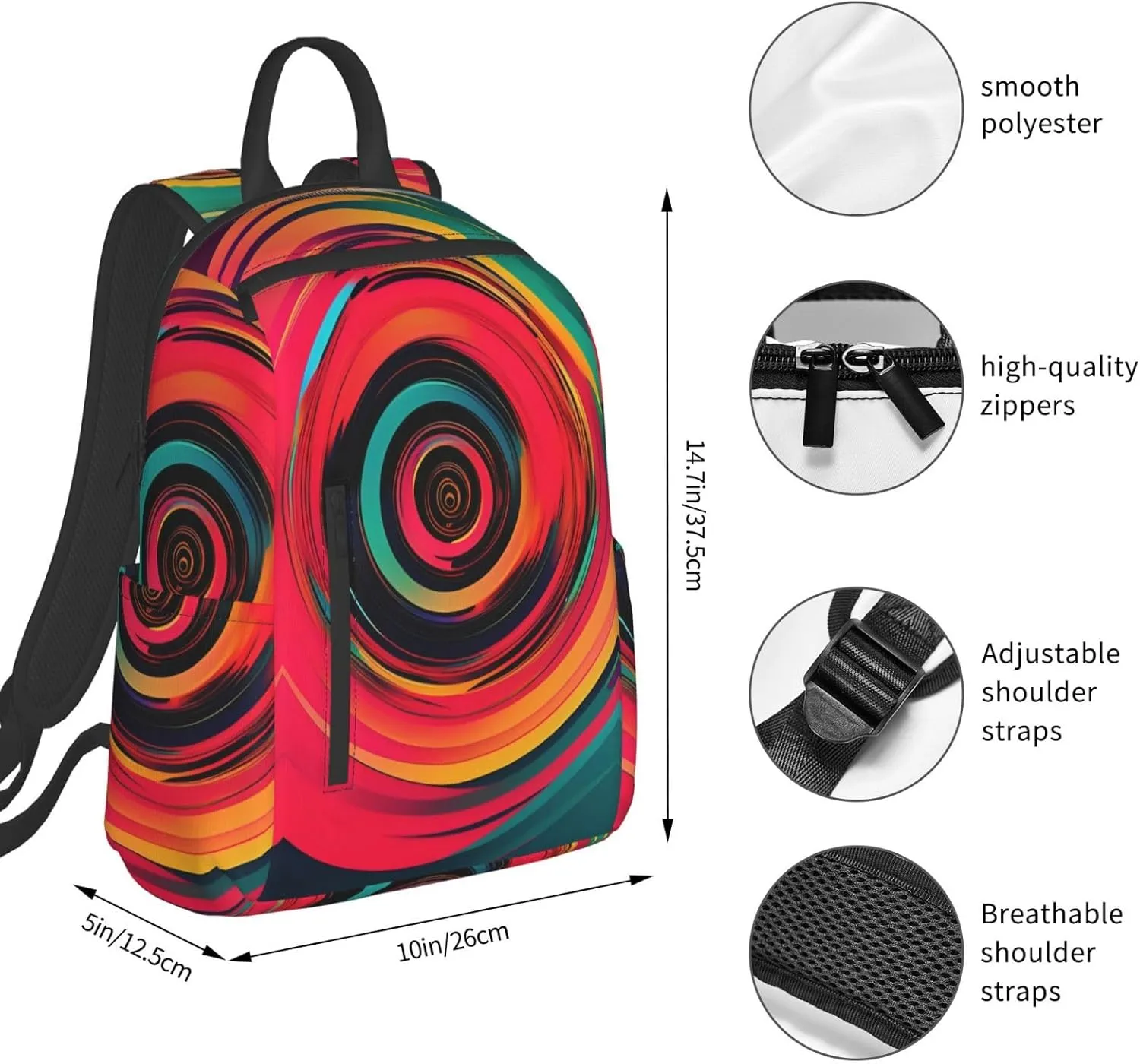 Abstract Circle Swirls print Lightweight Laptop Backpack Travel Daypack Bookbag for Women Men for Travel Work
