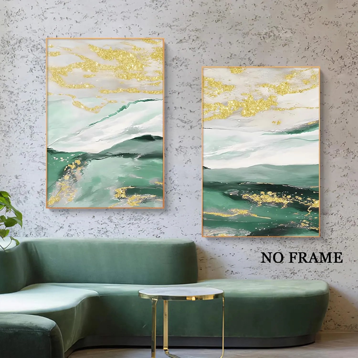 Abstract Green and Gold Canvas Wall Art Modern Mountains Picture Green and White Abstract Gold Foil Artwork Emerald Abstract Painting Mountains Canvas Print Green and Gold Posters 16x24inchx3 No Frame