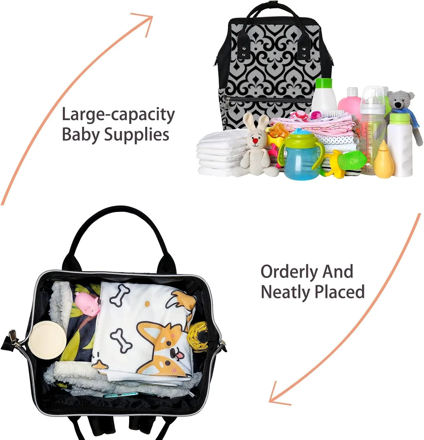 Abstract Pattern Arabian Style Seamless Background Diaper Bag Backpack, waterproof backpack Baby Nappy Changing Bags Laptop Backpack for Travel, Large Capacity, Durable and Stylish for Woman and Men.