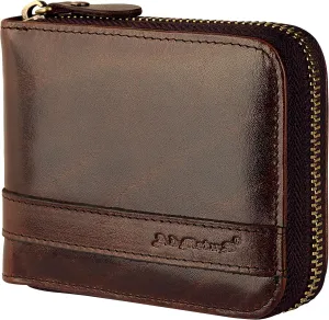 Admetus Men's Genuine Leather Short Zip-around Bifold Wallet