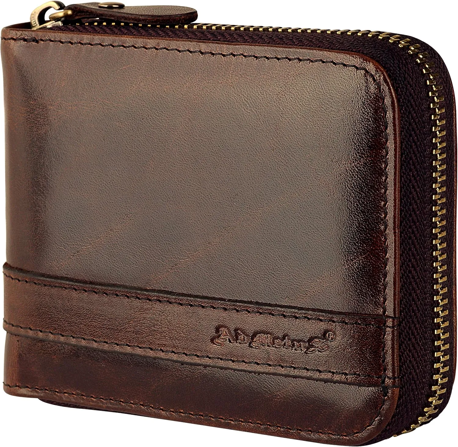 Admetus Men's Genuine Leather Short Zip-around Bifold Wallet