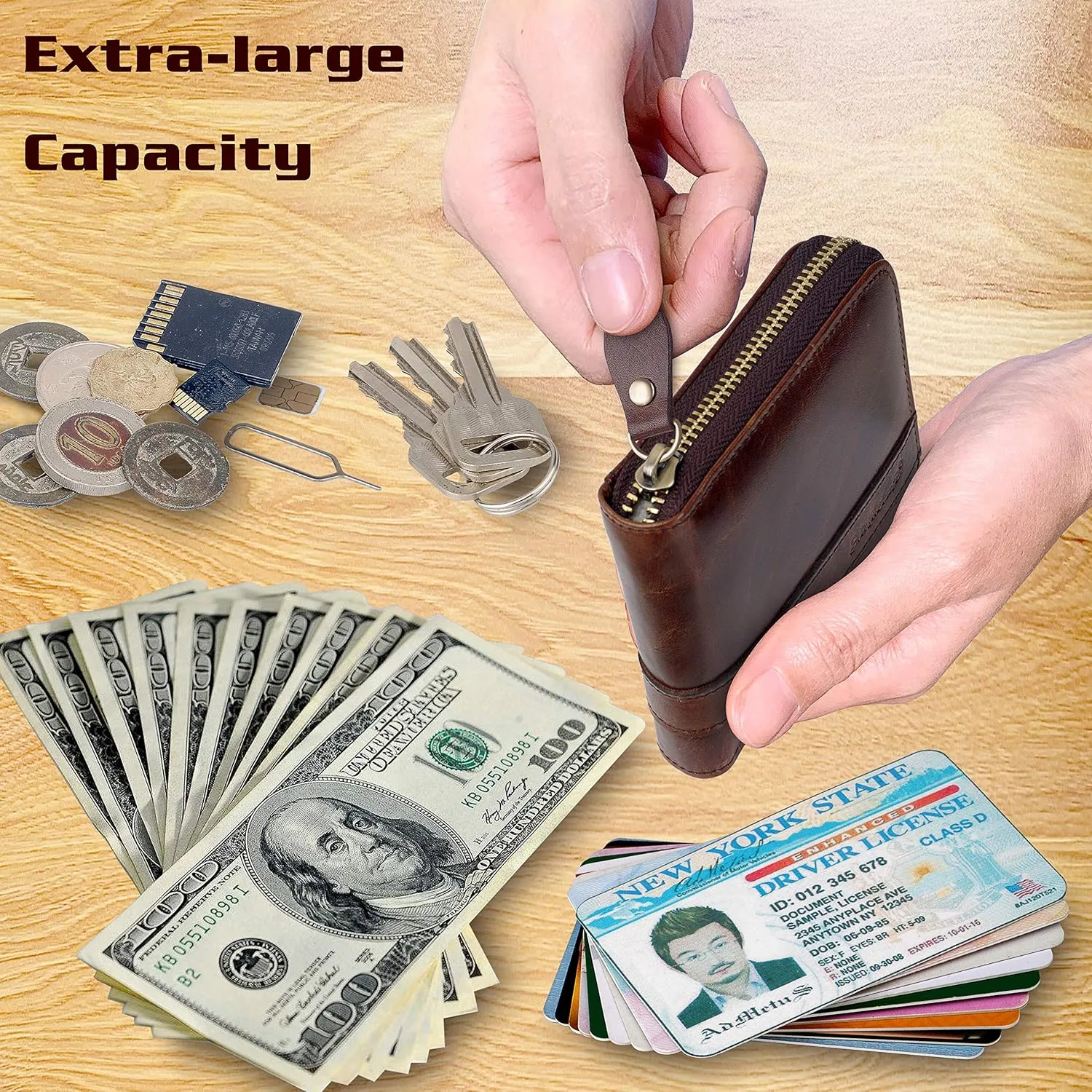 Admetus Men's Genuine Leather Short Zip-around Bifold Wallet
