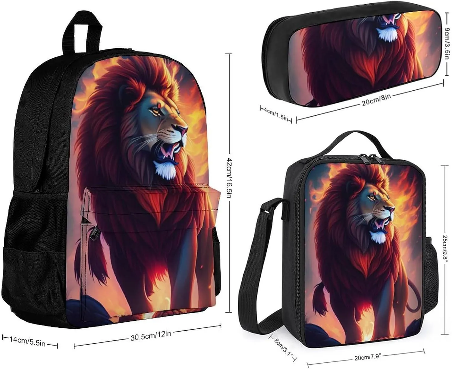Adults Rucksack - Cool Lion In The Universe Surreal Style Art Carry On Bag 3 Piece College Daypack Camping Outdoor Backpack, 3 Piece Daypack Climbing Shoulder Bag