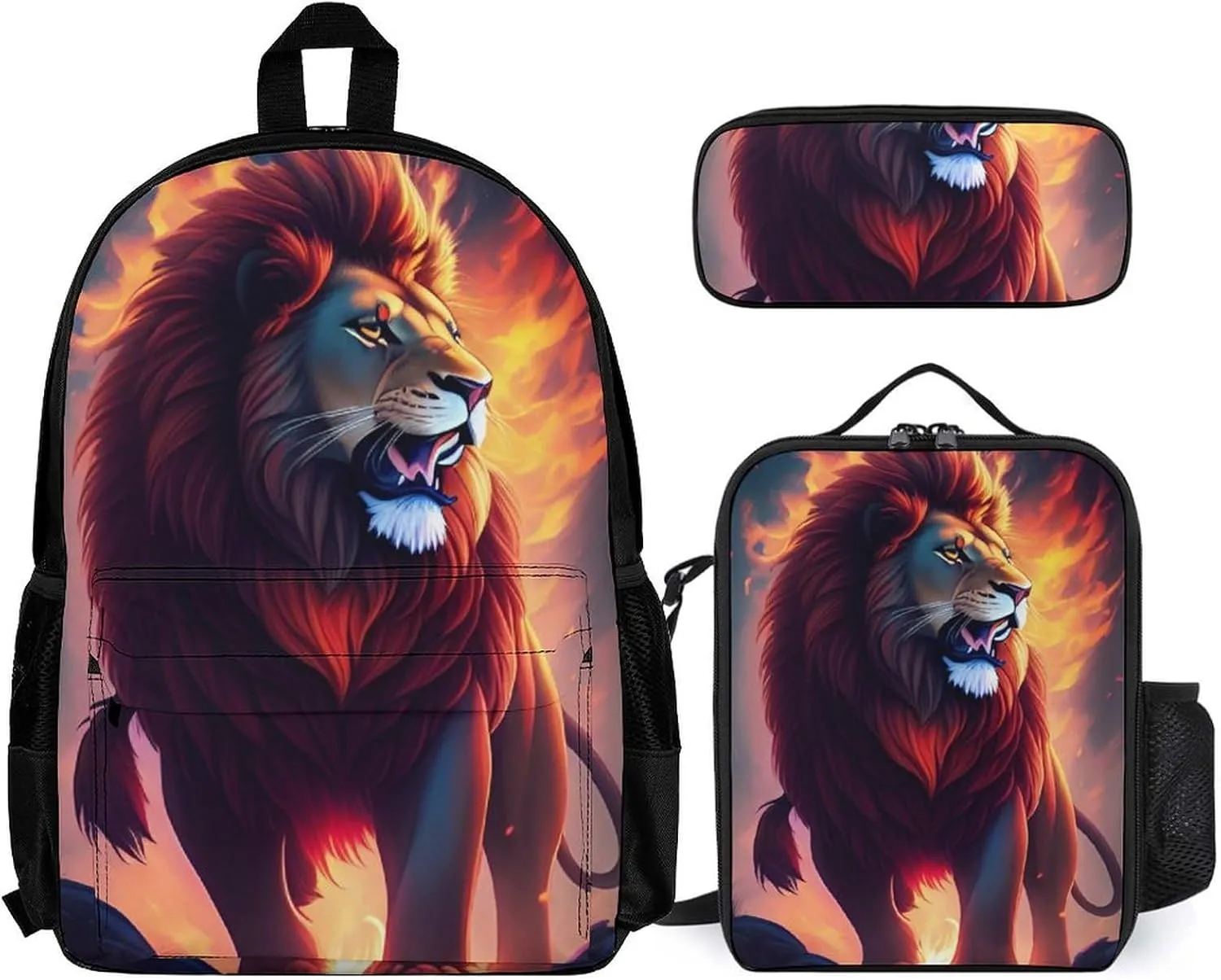 Adults Rucksack - Cool Lion In The Universe Surreal Style Art Carry On Bag 3 Piece College Daypack Camping Outdoor Backpack, 3 Piece Daypack Climbing Shoulder Bag