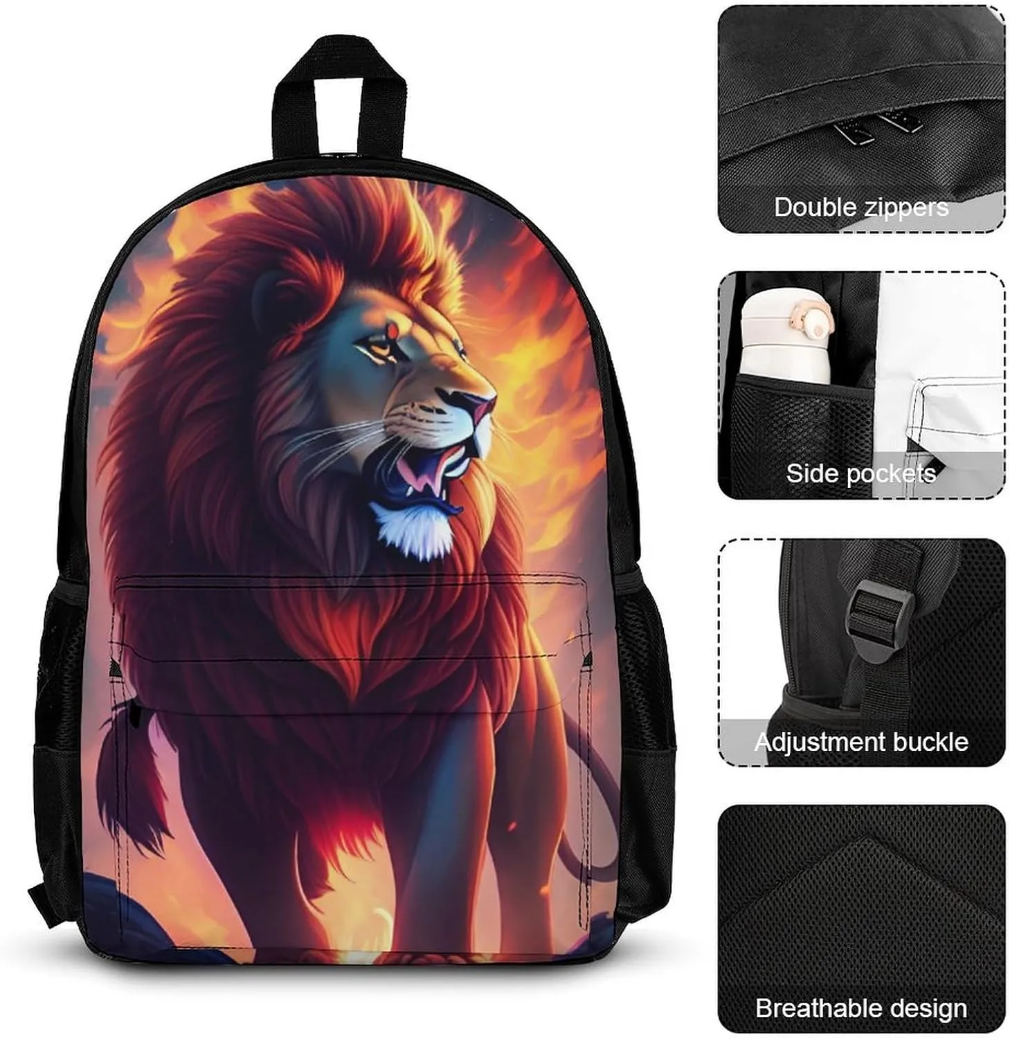 Adults Rucksack - Cool Lion In The Universe Surreal Style Art Carry On Bag 3 Piece College Daypack Camping Outdoor Backpack, 3 Piece Daypack Climbing Shoulder Bag