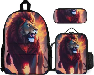 Adults Rucksack - Cool Lion In The Universe Surreal Style Art Carry On Bag 3 Piece College Daypack Camping Outdoor Backpack, 3 Piece Daypack Climbing Shoulder Bag