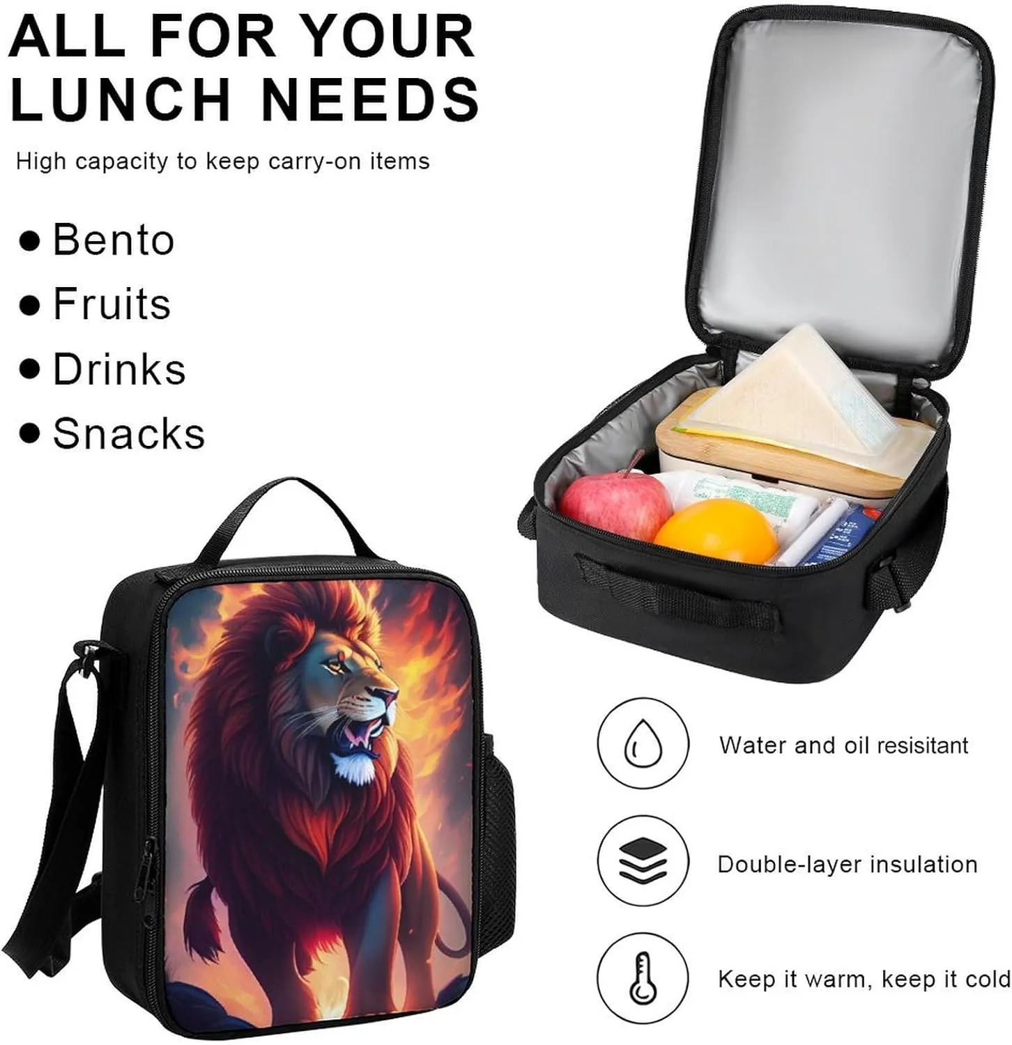 Adults Rucksack - Cool Lion In The Universe Surreal Style Art Carry On Bag 3 Piece College Daypack Camping Outdoor Backpack, 3 Piece Daypack Climbing Shoulder Bag